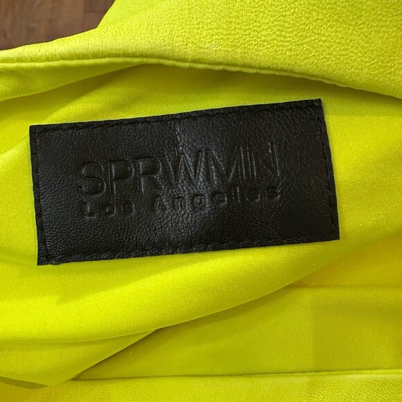 SPRWMN Los Angeles One Shoulder Ruched Neon Leather Mini Dress - Picture 7 of 8